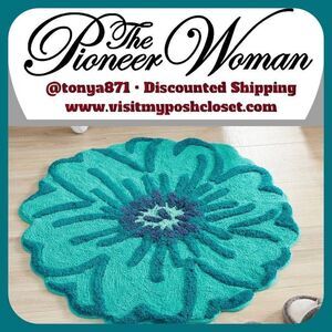 🦋 New Pioneer Woman Flower Round Teal Bath Rug, 26" x 26"